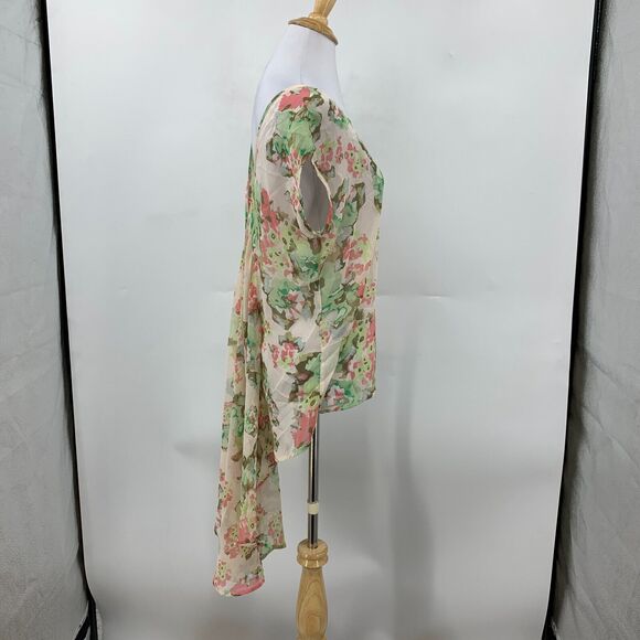 Mimi Chica Blouse Womens XS Extra Small Floral Cap Sleeve V Back Ruffle Train - Picture 4 of 14